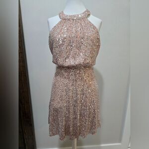 Love Nickie Lew Sequin Mock Neck Cocktail Dress NWOT size Small Rose Gold